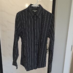 Express Men's Black and White Striped Casual Shirt
